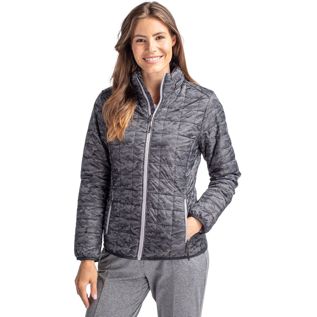 Cutter & Buck Women's Black Rainier Primaloft Eco Insulated Full Zip Printed Puffer Jacket