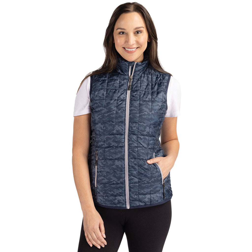 Cutter & Buck Women's Dark Navy Rainier PrimaLoft Eco Insulated Full Zip Printed Puffter Vest