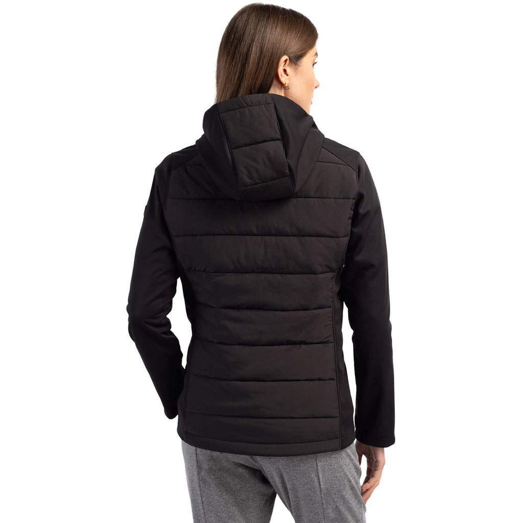 Cutter & Buck Women's Black Evoke Hybrid Eco Softshell Recycled Full Zip Hooded Jacket