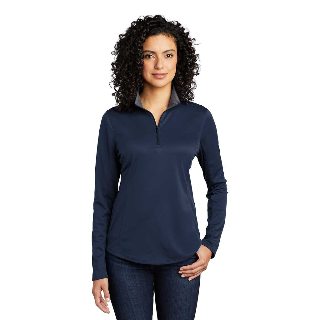 Port Authority Women's Navy/Steel Grey Silk Touch Performance Quarter Zip