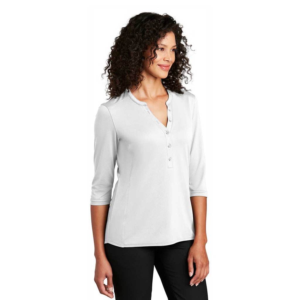 Port Authority Women's White UV Choice Pique Henley