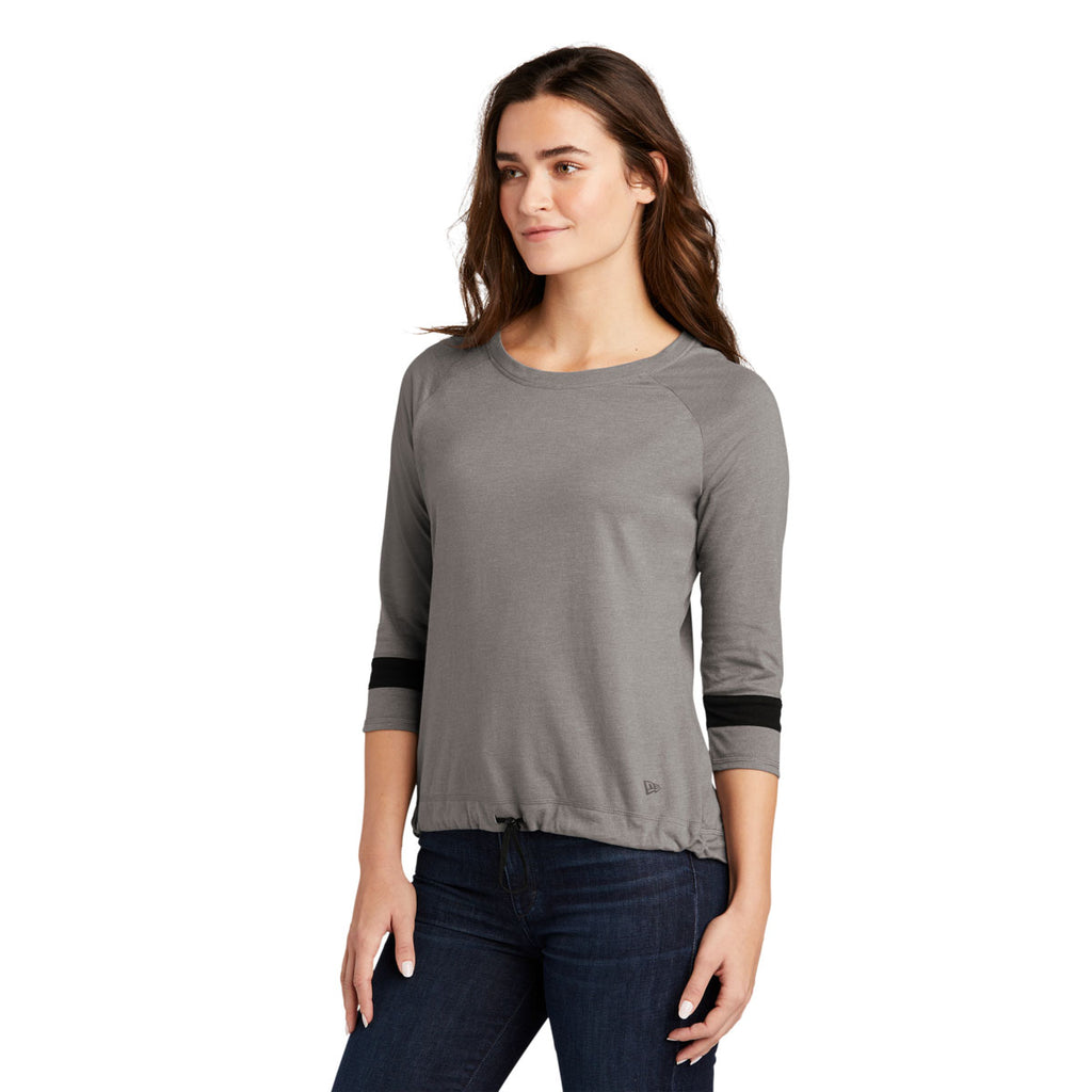 New Era Women's Shadow Grey/ Black Solid Tri-Blend 3/4-Sleeve Tee