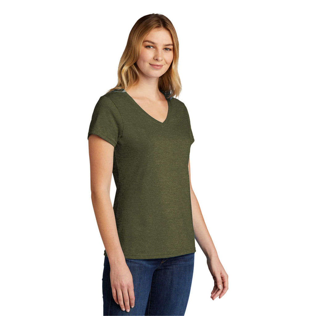 Port & Company Women's Military Green Heather Tri-Blend V-Neck Tee