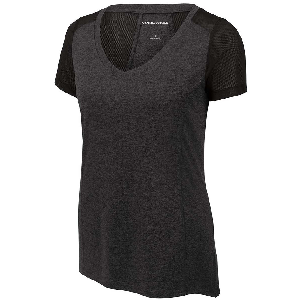 Sport-Tek Women's Black Heather/Black Endeavor Short Sleeve Tee