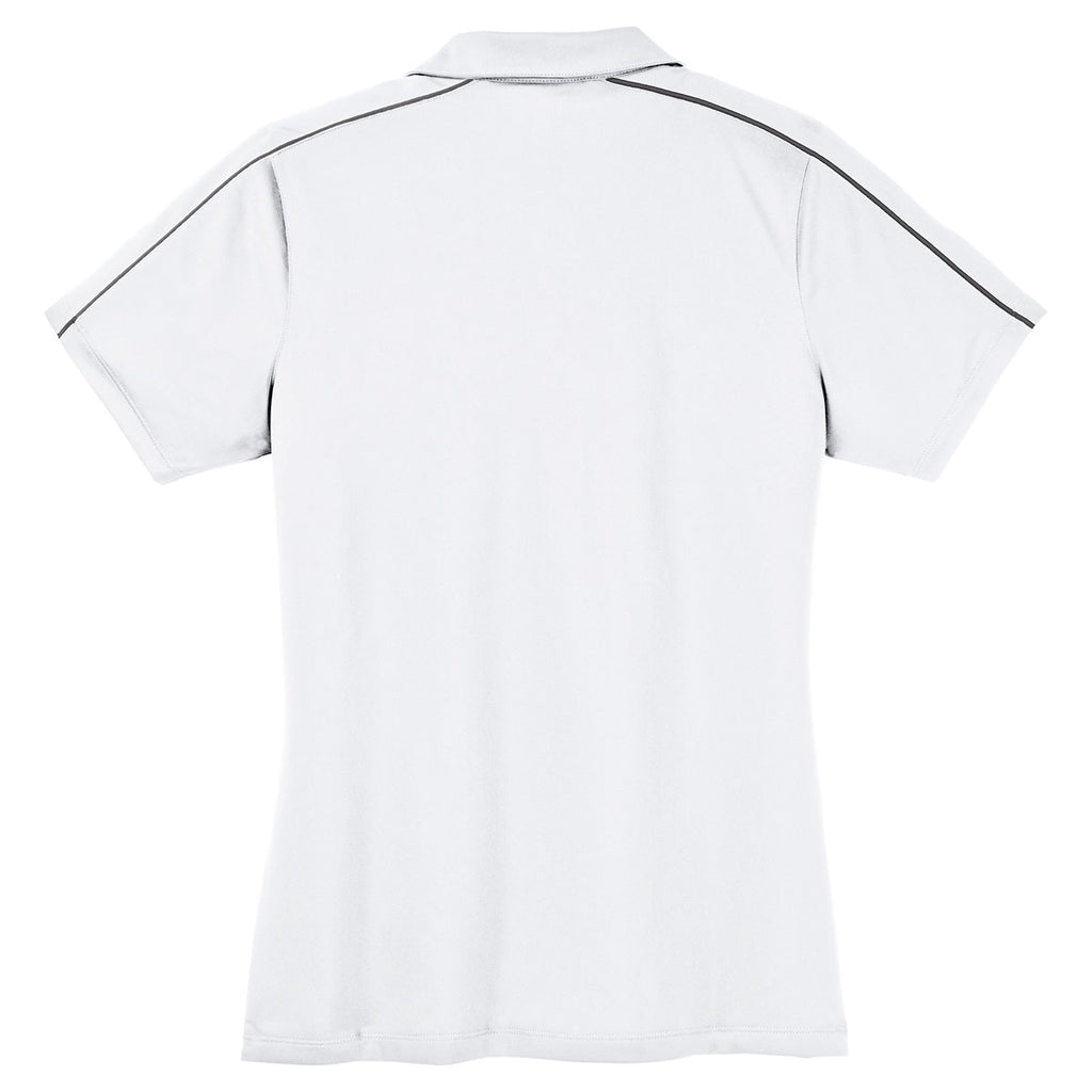 Sport-Tek Women's White/Iron Grey Micropique Sport-Wick Piped Polo