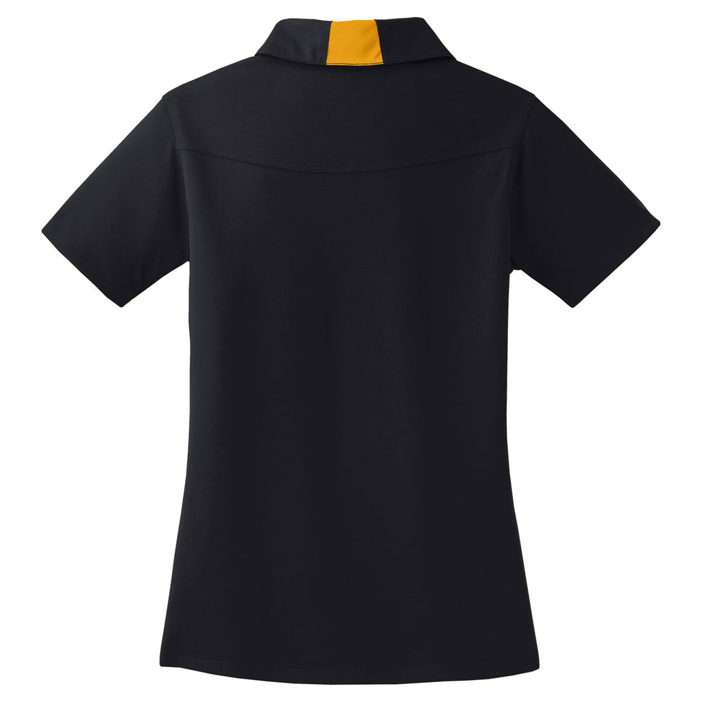 Sport-Tek Women's Black/Gold Side Blocked Micropique Sport-Wick Polo