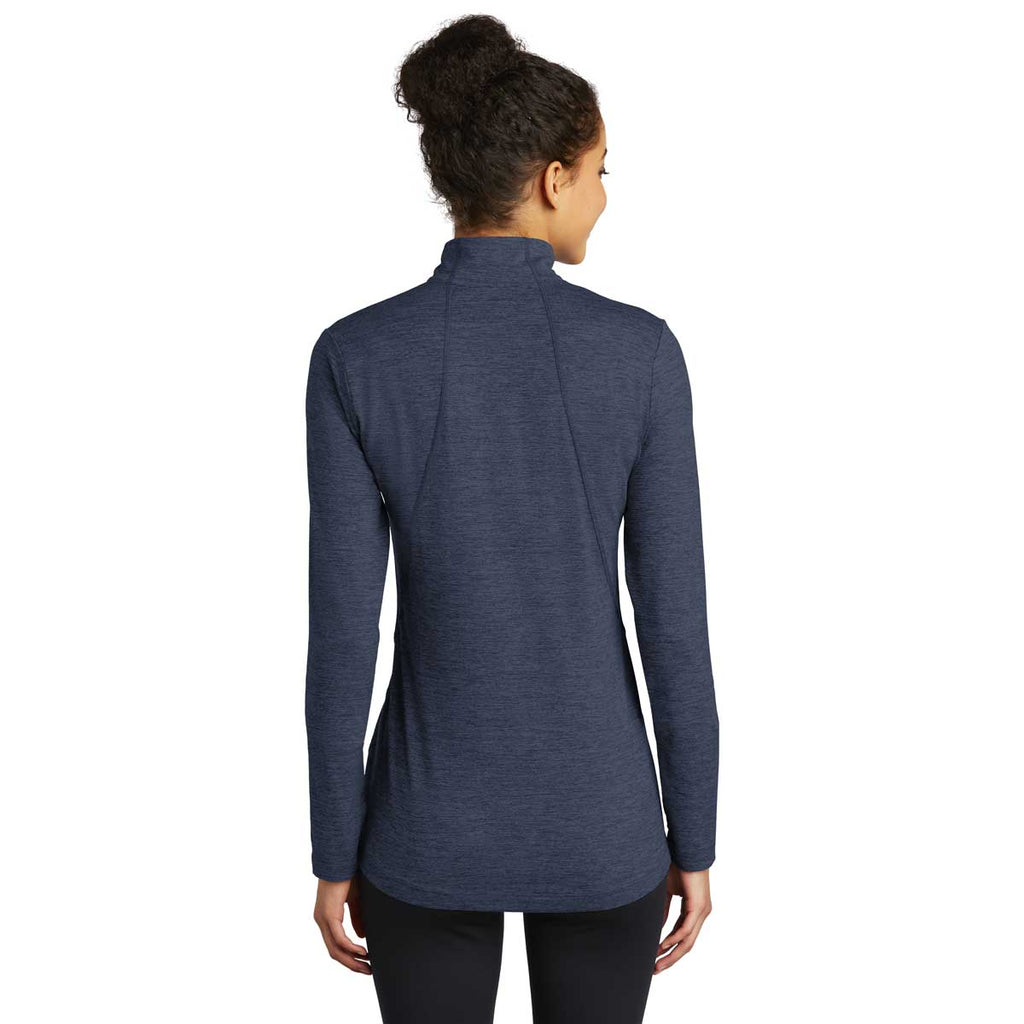 Sport-Tek Women's Dark Denim Heather Exchange 1.5 Long Sleeve Half Zip