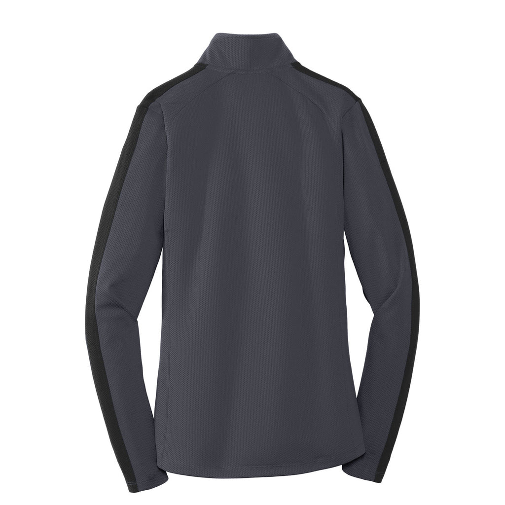 Sport-Tek Women's Iron Grey/Black Grey Sport-Wick Textured Colorblock Quarter Zip Pullover