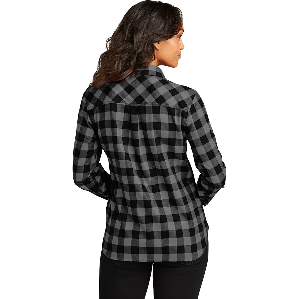 Port Authority Women's Grey/Black Buffalo Check Plaid Flannel Shirt