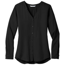 Port Authority Women's Black Long Sleeve Button-Front Blouse