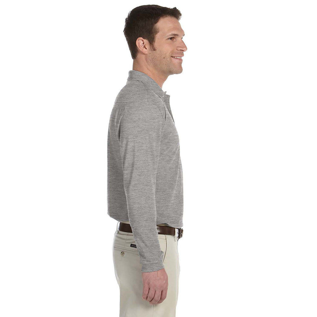 Harriton Men's Grey Heather 5.6 oz. Easy Blend Long-Sleeve Polo