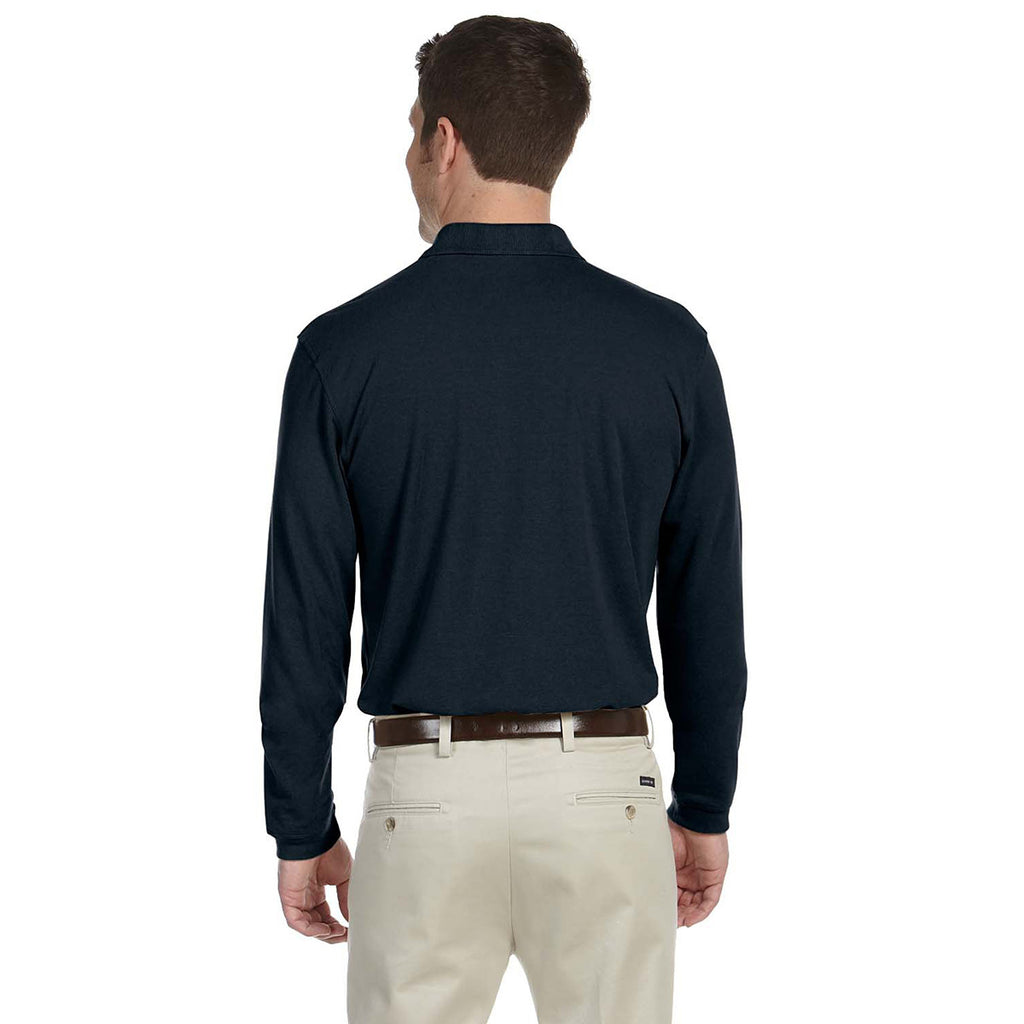 Harriton Men's Navy 5.6 oz. Easy Blend Long-Sleeve Polo