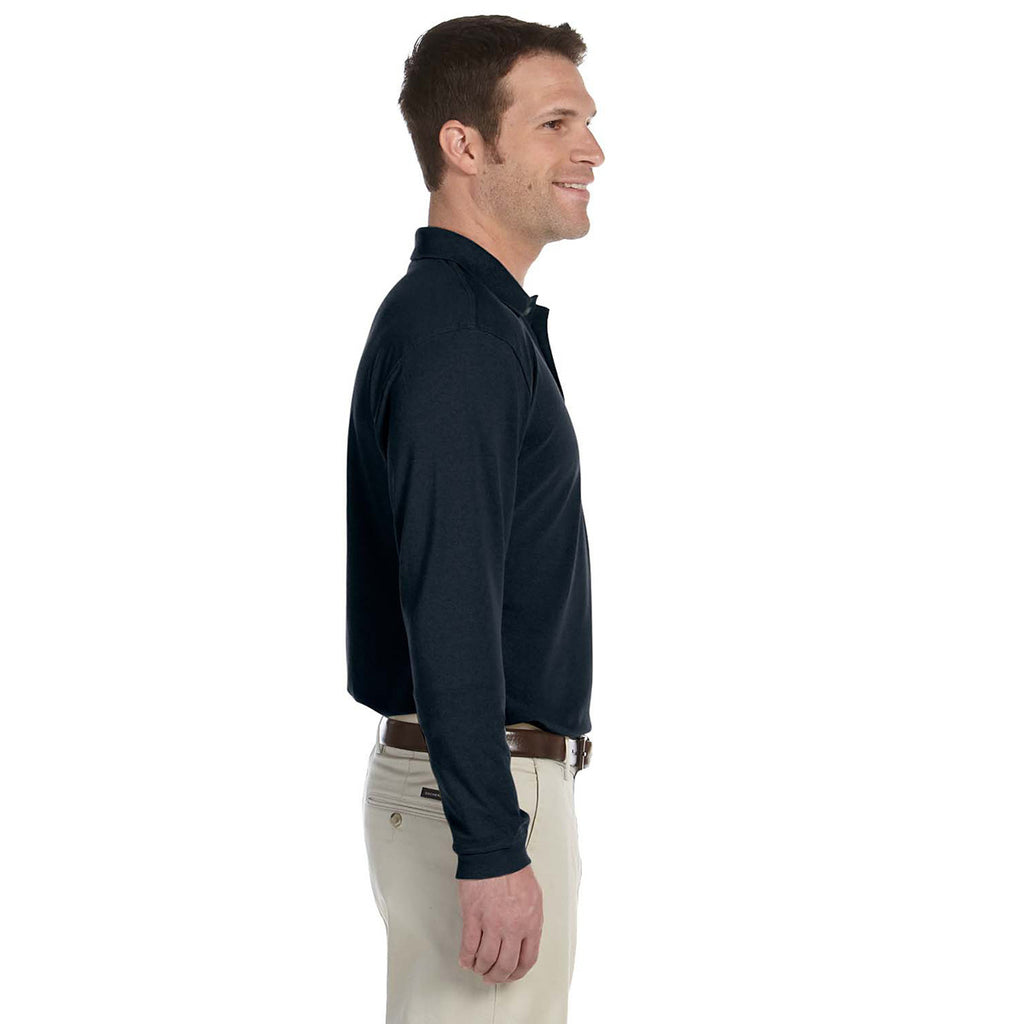 Harriton Men's Navy 5.6 oz. Easy Blend Long-Sleeve Polo