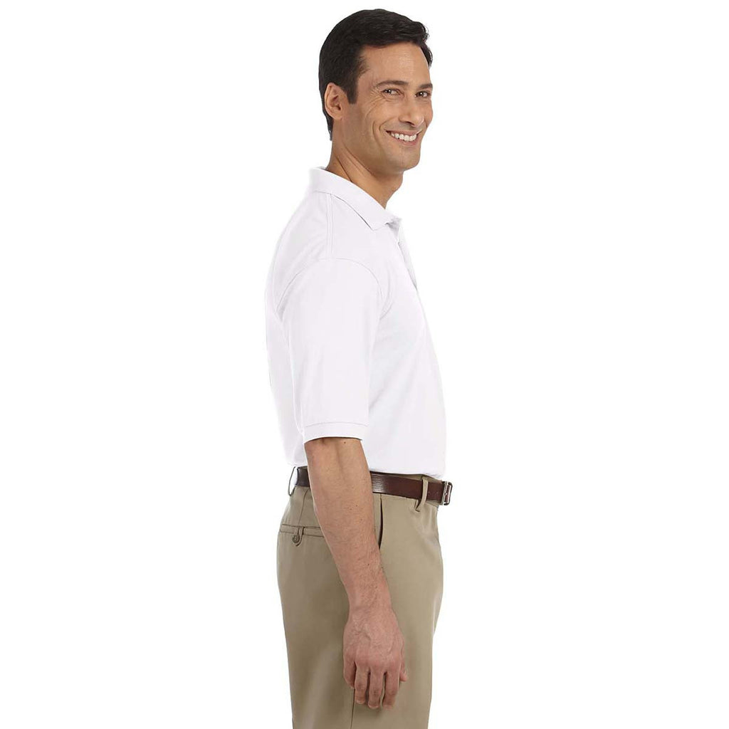 Harriton Men's White 5.6 oz. Easy Blend Polo with Pocket