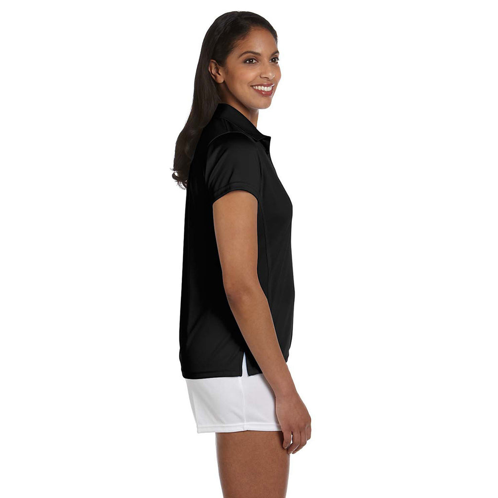 Harriton Women's Black 4 oz. Polytech Polo