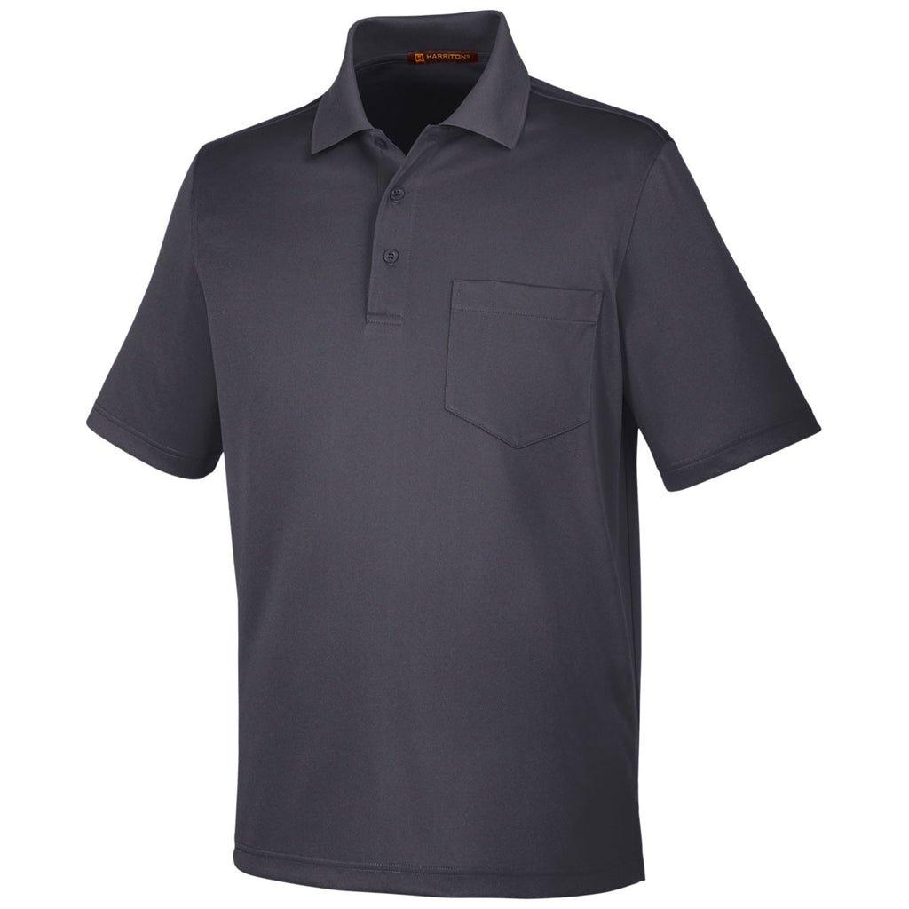 Harriton Men's Dark Charcoal Advantage Snag Protection Plus Pocket Polo