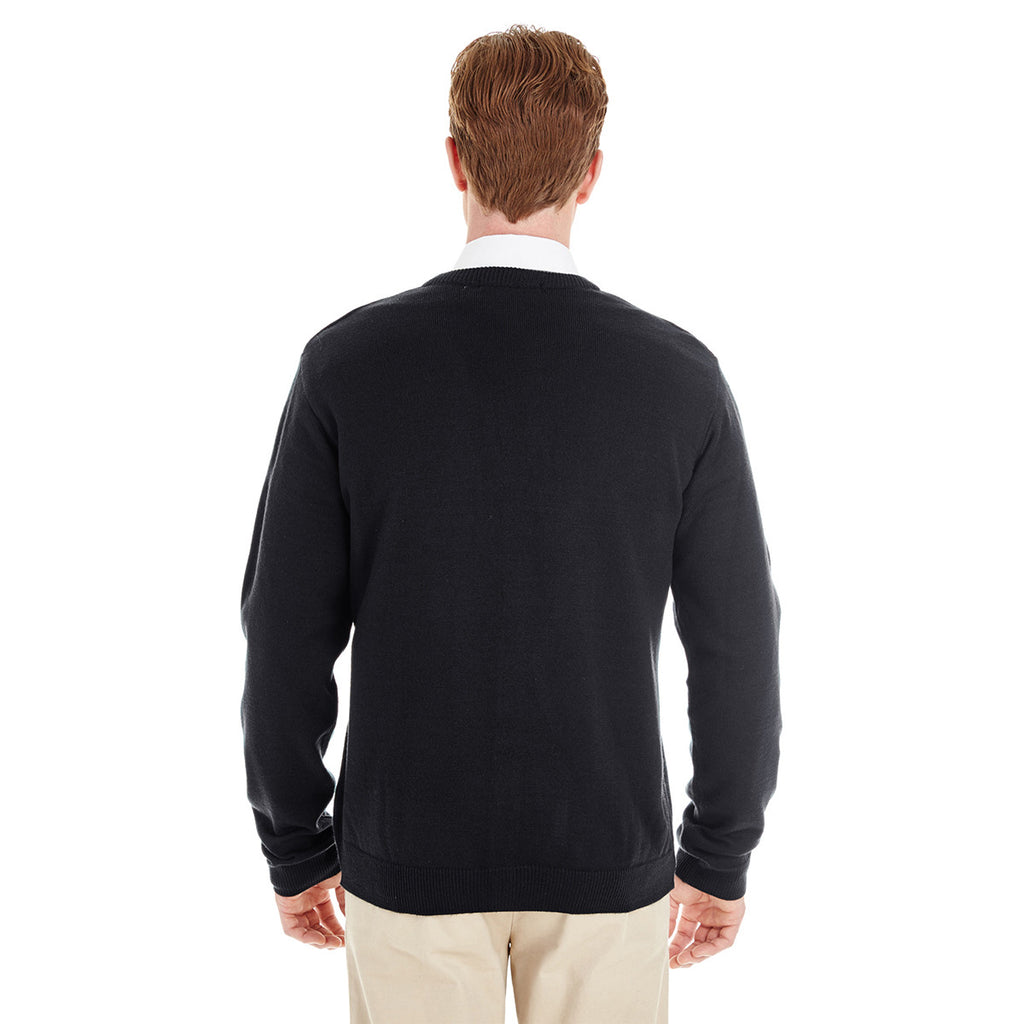 Harriton Men's Black Pilbloc V-Neck Button Cardigan Sweater