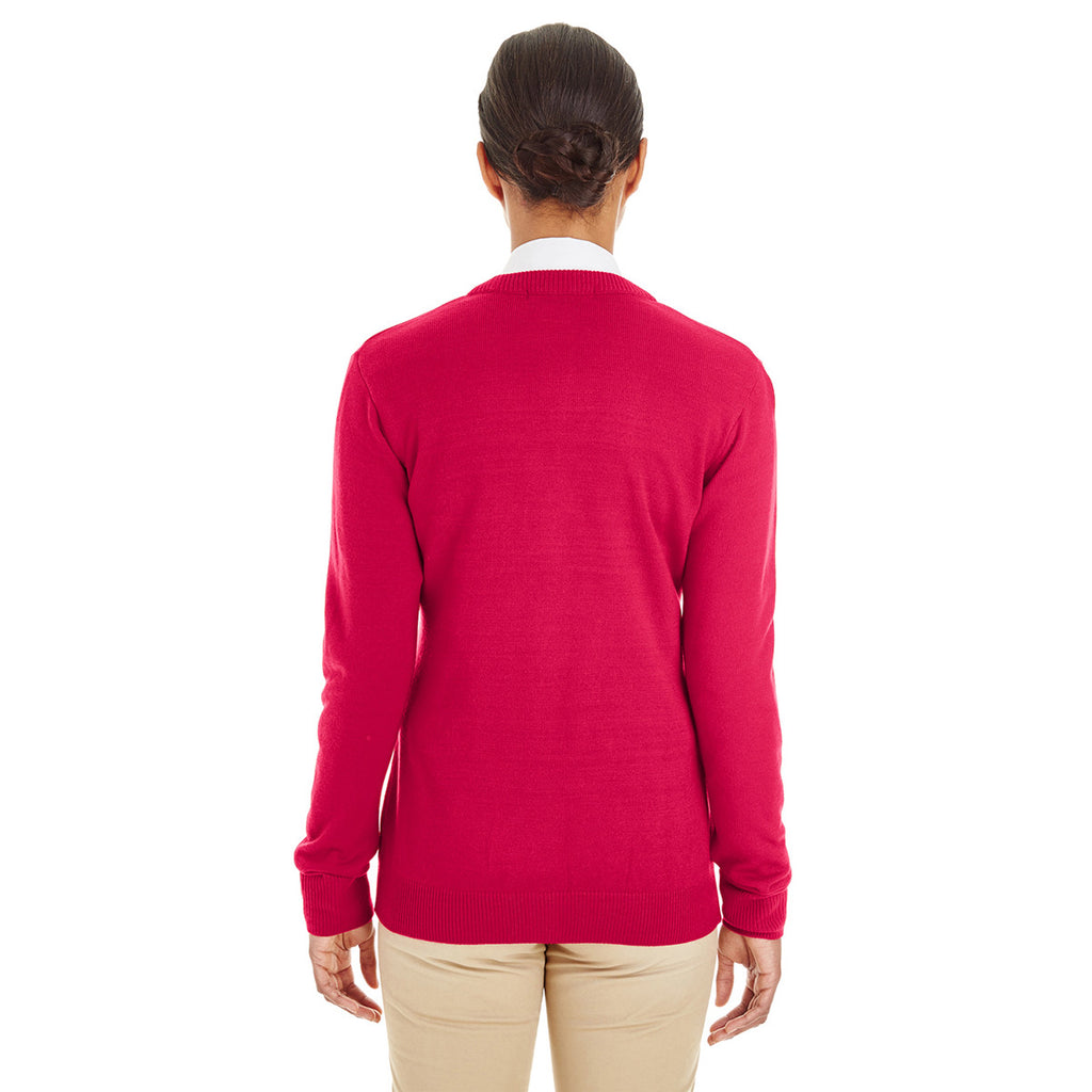 Harriton Women's Red Pilbloc V-Neck Button Cardigan Sweater