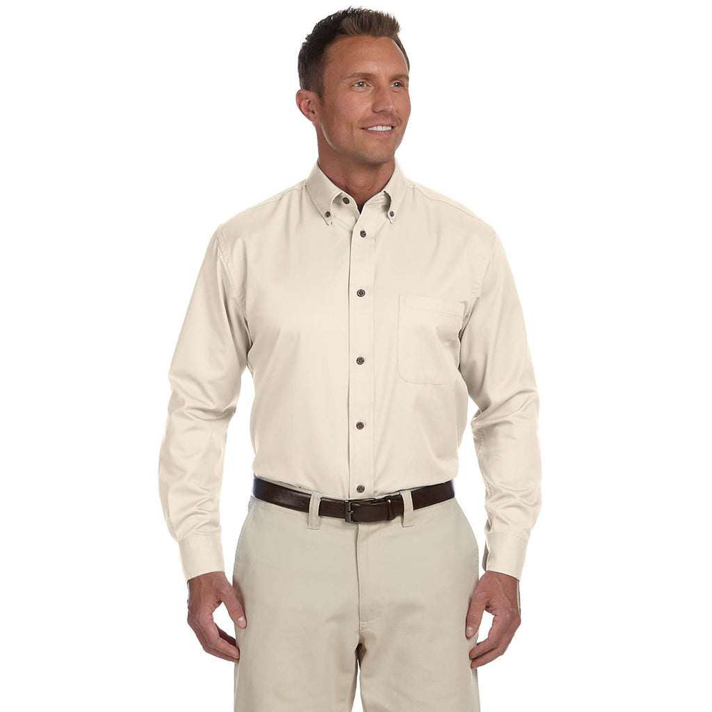 Harriton Men's Creme Easy Blend Long-Sleeve Twill Shirt with Stain-Release