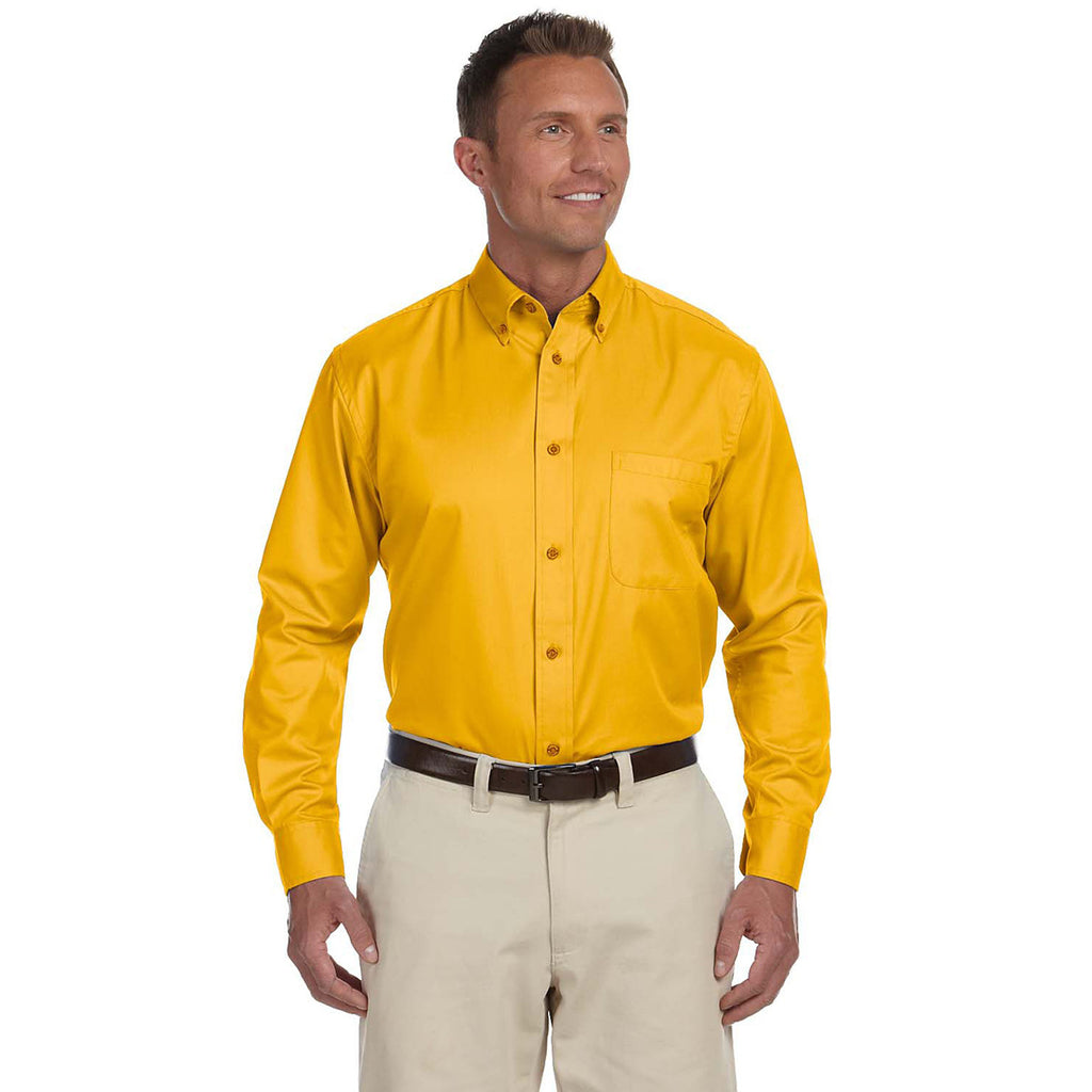 Harriton Men's Sunray Yellow Easy Blend Long-Sleeve Twill Shirt with Stain-Release