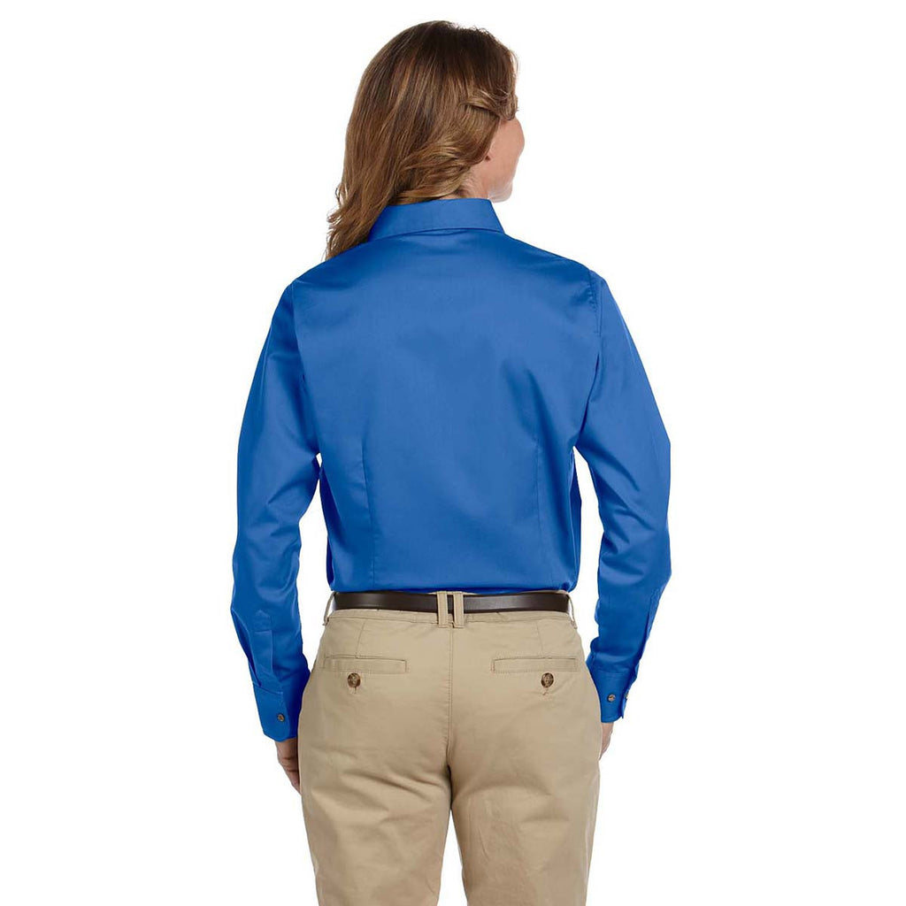 Harriton Women's French Blue Easy Blend Long-Sleeve Twill Shirt with Stain-Release