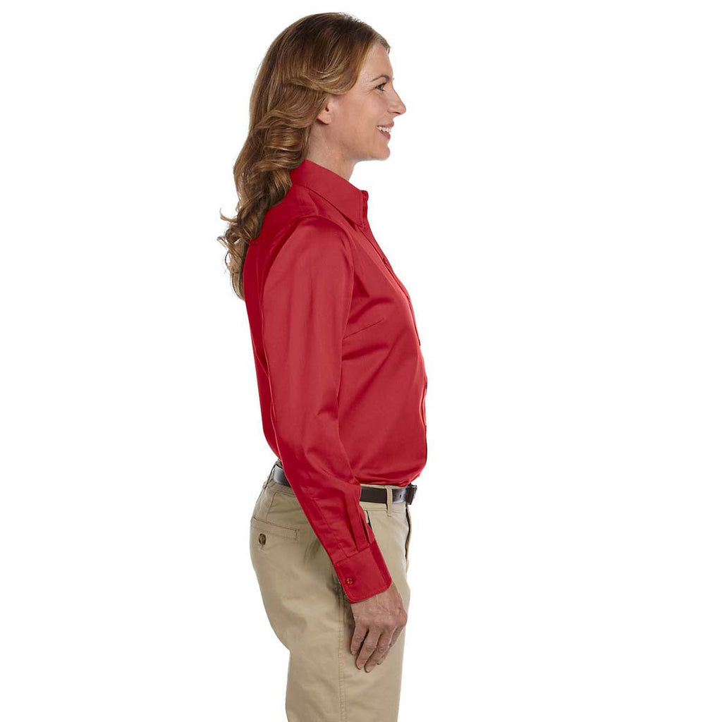 Harriton Women's Red Easy Blend Long-Sleeve Twill Shirt with Stain-Release