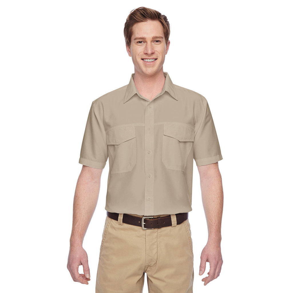 Harriton Men's Khaki Key West Short-Sleeve Performance Staff Shirt