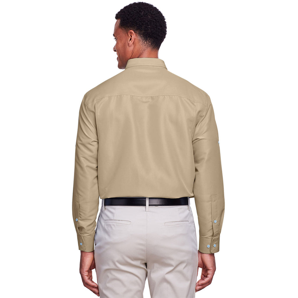 Harriton Men's Khaki Key West Long-Sleeve Performance Staff Shirt