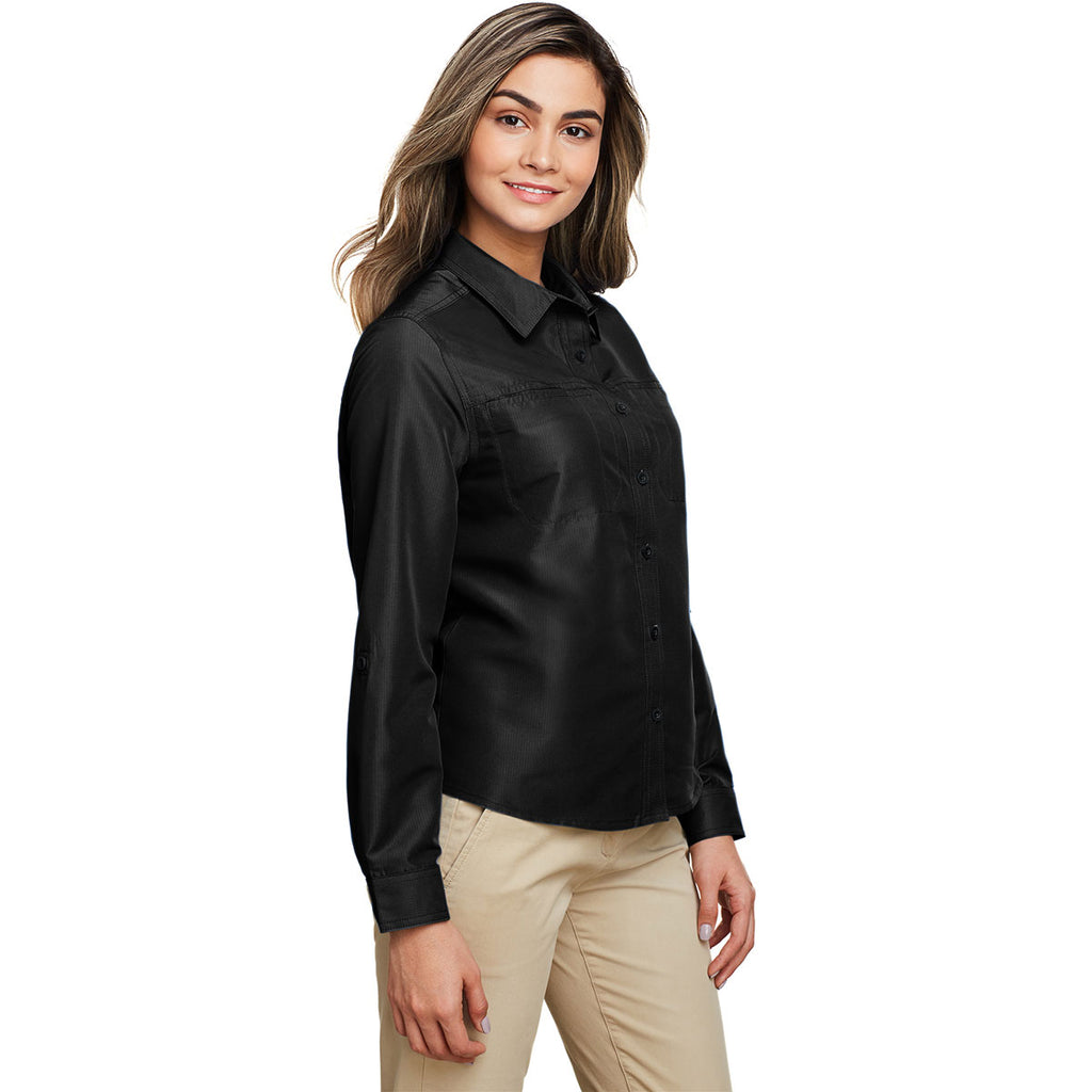 Harriton Women's Black Key West Long-Sleeve Performance Staff Shirt