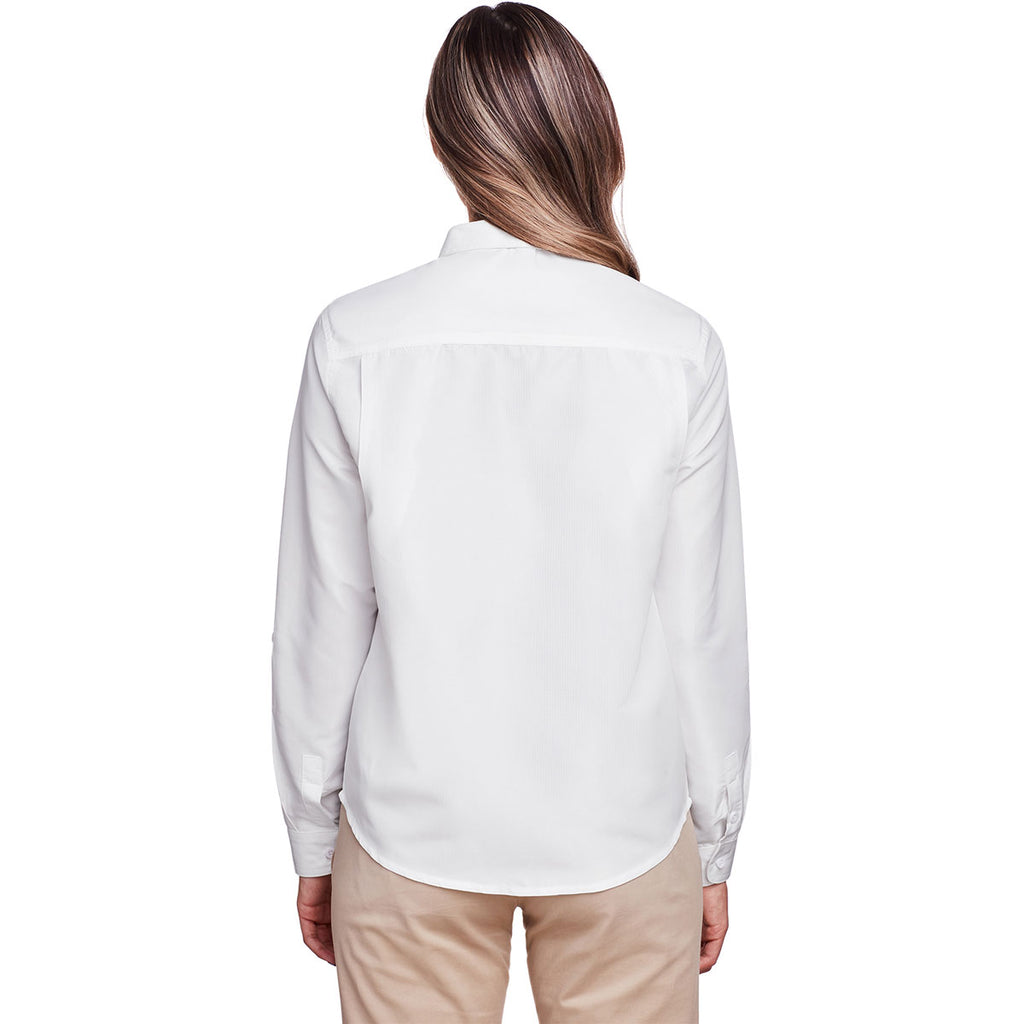 Harriton Women's White Key West Long-Sleeve Performance Staff Shirt