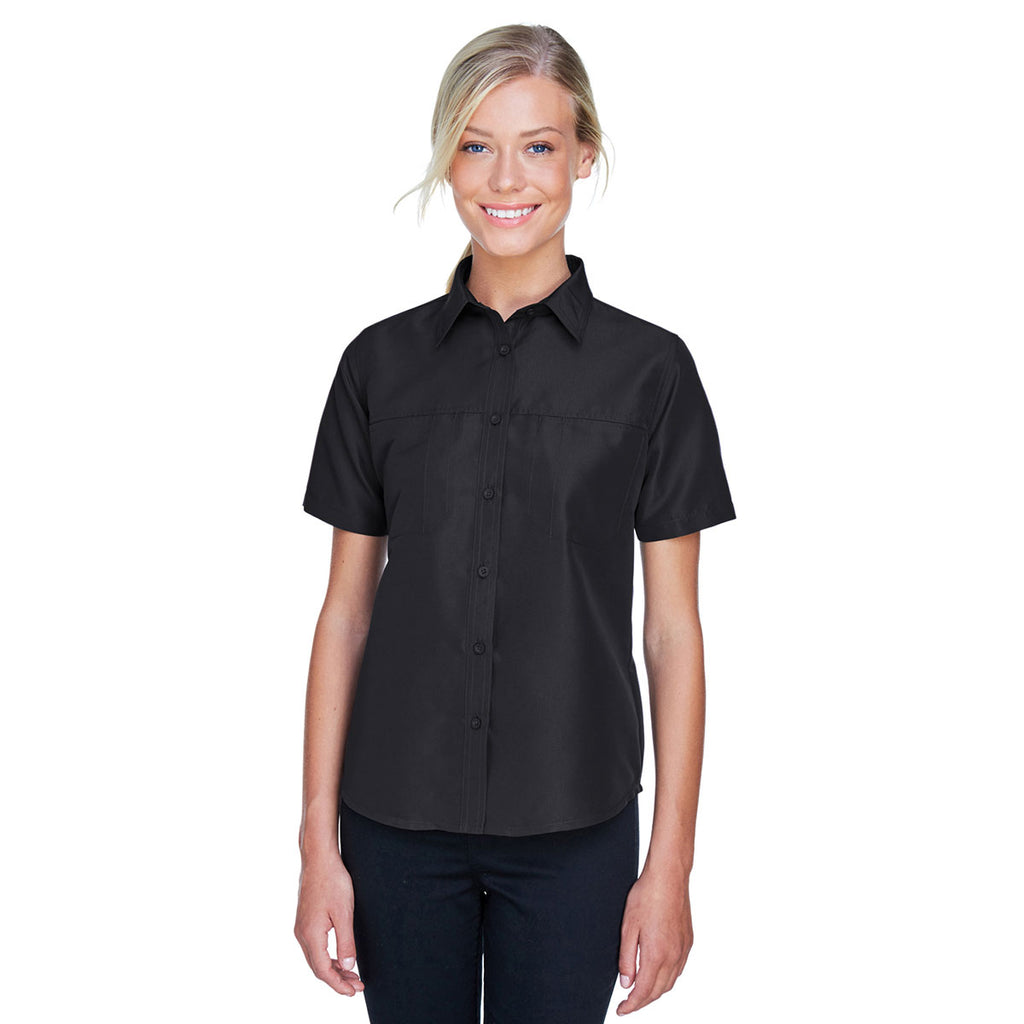 Harriton Women's Black Key West Short-Sleeve Performance Staff Shirt