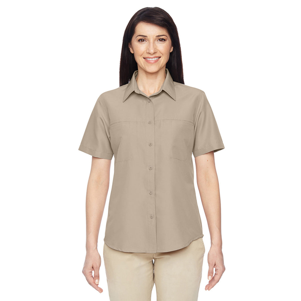 Harriton Women's Khaki Key West Short-Sleeve Performance Staff Shirt