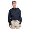 Harriton Men's Dark Navy Foundation 100% Cotton Long-Sleeve Twill Shirt with Teflon