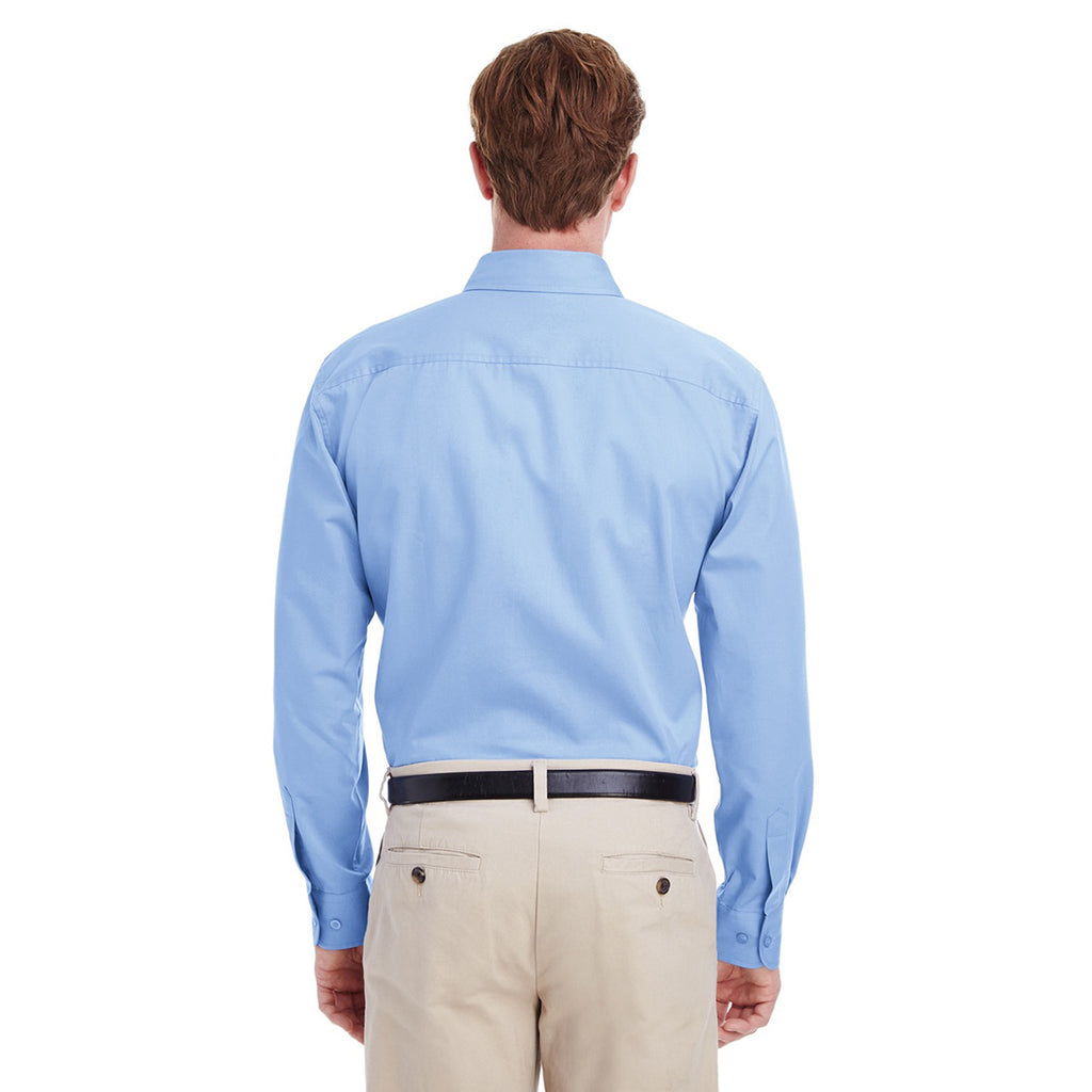 Harriton Men's Industry Blue Foundation 100% Cotton Long-Sleeve Twill Shirt with Teflon