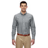 Harriton Men's Oxford Grey Long-Sleeve Oxford with Stain-Release