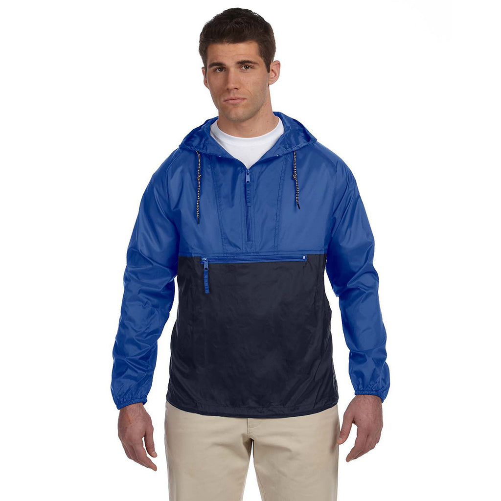 Harriton Men's Royal/Navy Packable Nylon Jacket