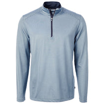Cutter & Buck Men's Atlas/Navy Blue Virtue Eco Pique Micro Strip Recycled Quarter Zip