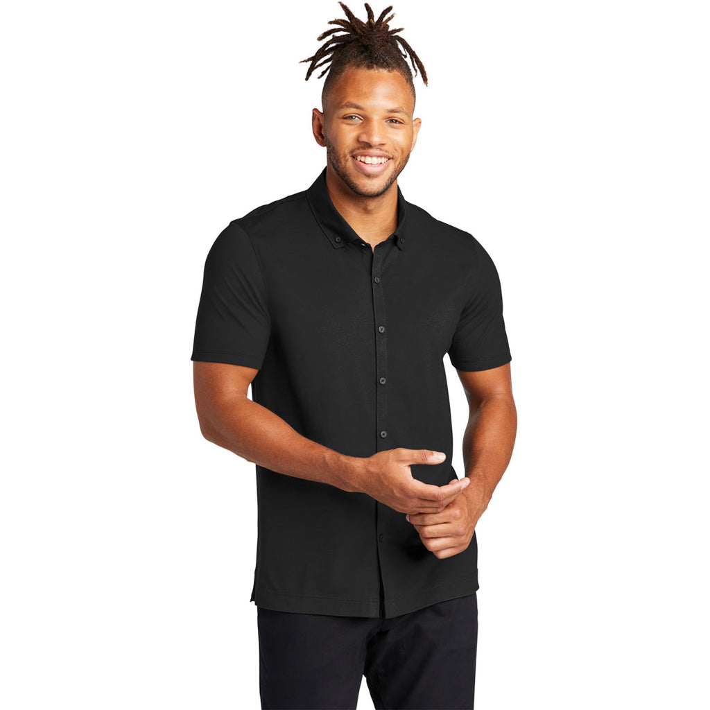 Mercer+Mettle Men's Deep Black Stretch Pique Full-Button Polo