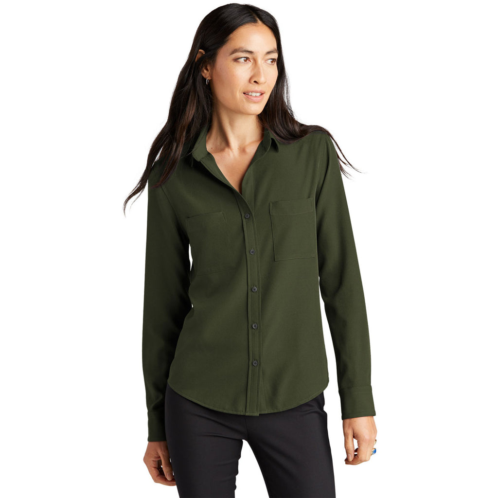 Mercer+Mettle Women's Townsend Green Stretch Crepe Long Sleeve Camp Blouse