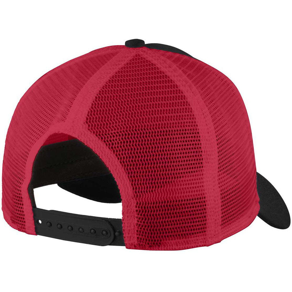 New Era Black/Scarlet Snapback Mesh Back Trucker Cap