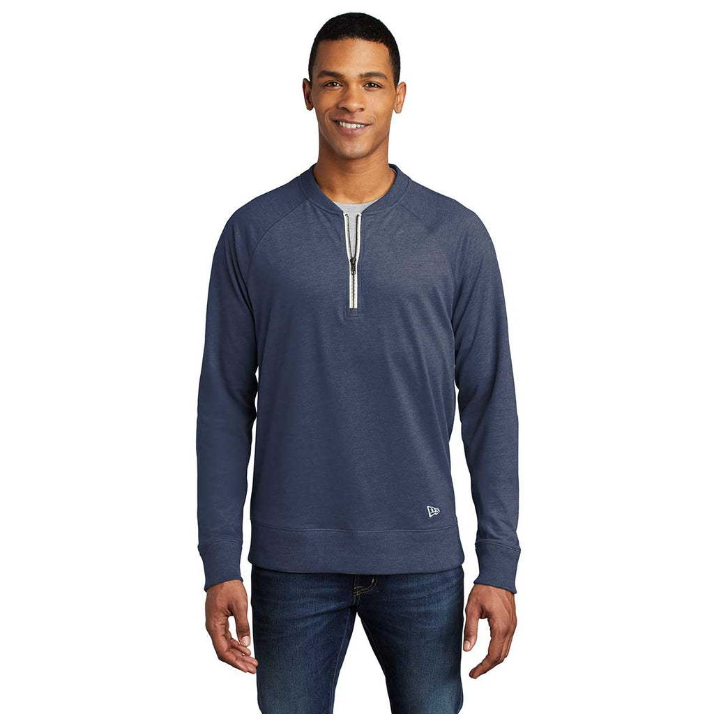 New Era Men's True Navy Heather Sueded Cotton Blend Quarter Zip Pullover