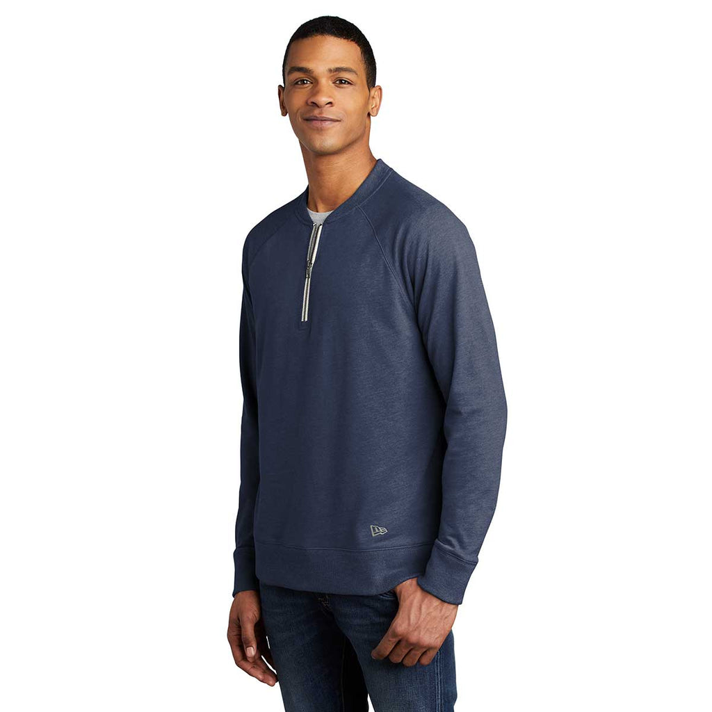 New Era Men's True Navy Heather Sueded Cotton Blend Quarter Zip Pullover