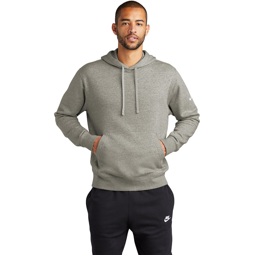 Nike Men's Dark Grey Heather Club Fleece Sleeve Swoosh Pullover Hoodie