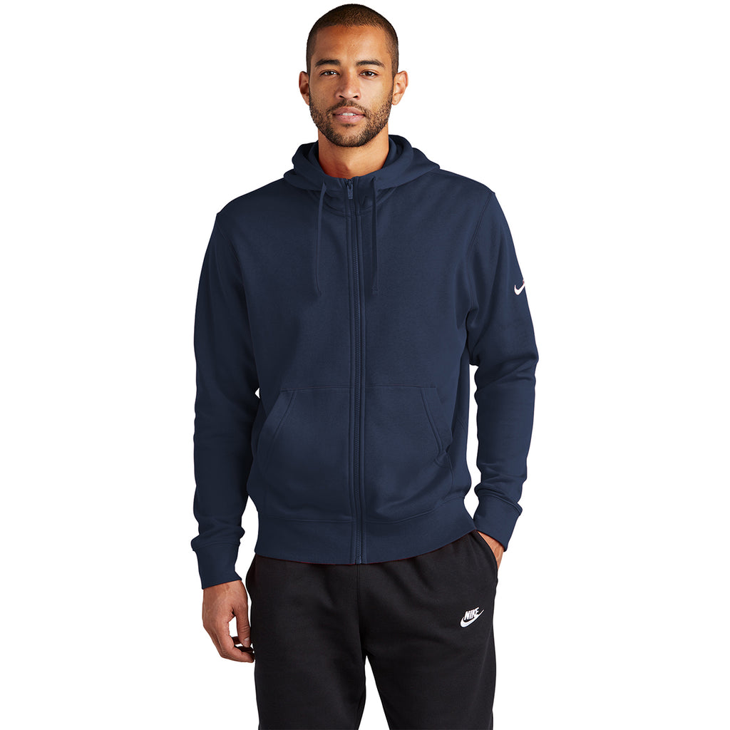 Nike Men's Midnight Navy Club Fleece Sleeve Swoosh Full-Zip Hoodie