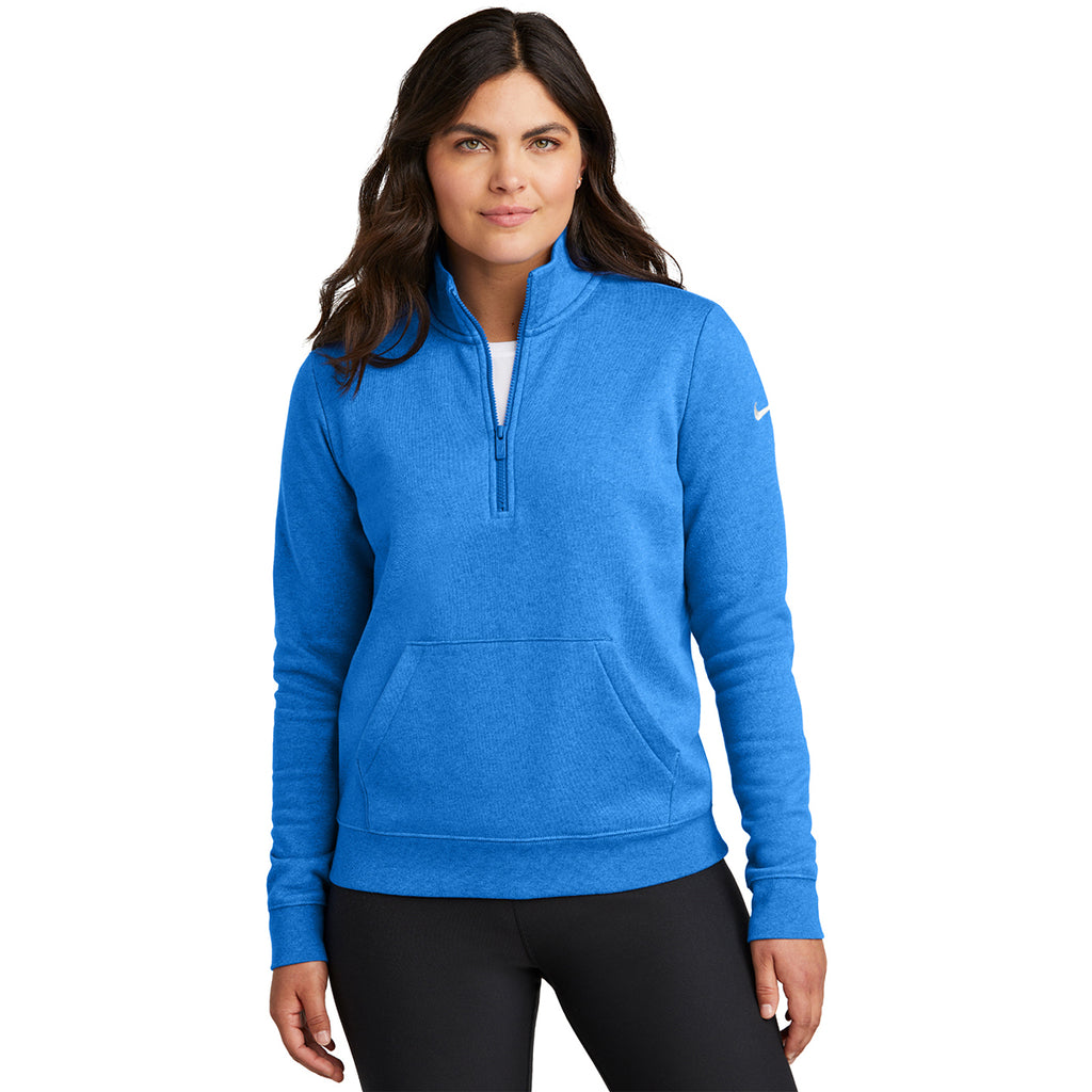 Nike Women's Light Game Royal Heather Club Fleece Sleeve Swoosh 1/2 Zip