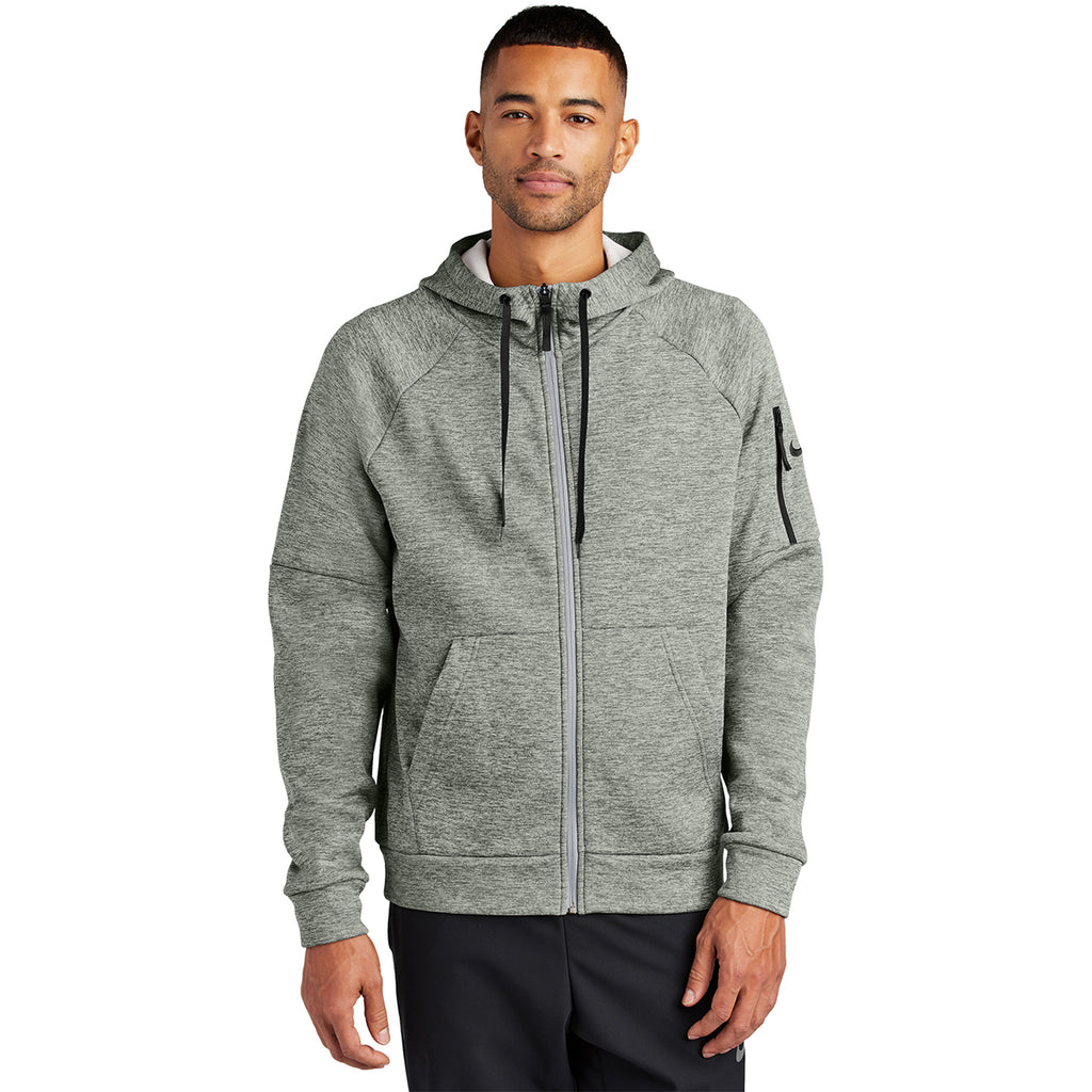 Nike Men's Dark Grey Heather Therma-FIT Pocket Full-Zip Fleece Hoodie