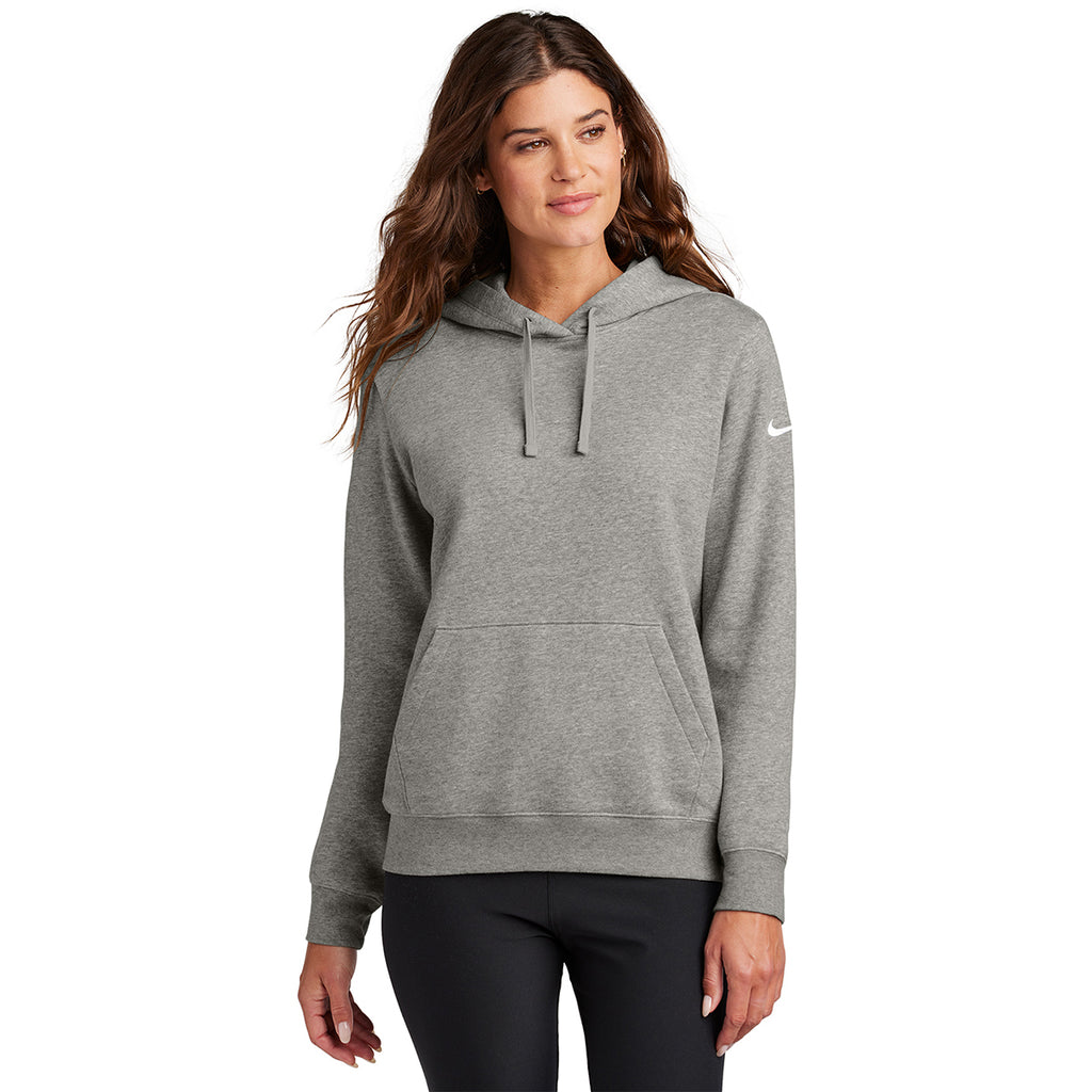 Nike Women's Dark Grey Heather Club Fleece Sleeve Swoosh Pullover Hoodie