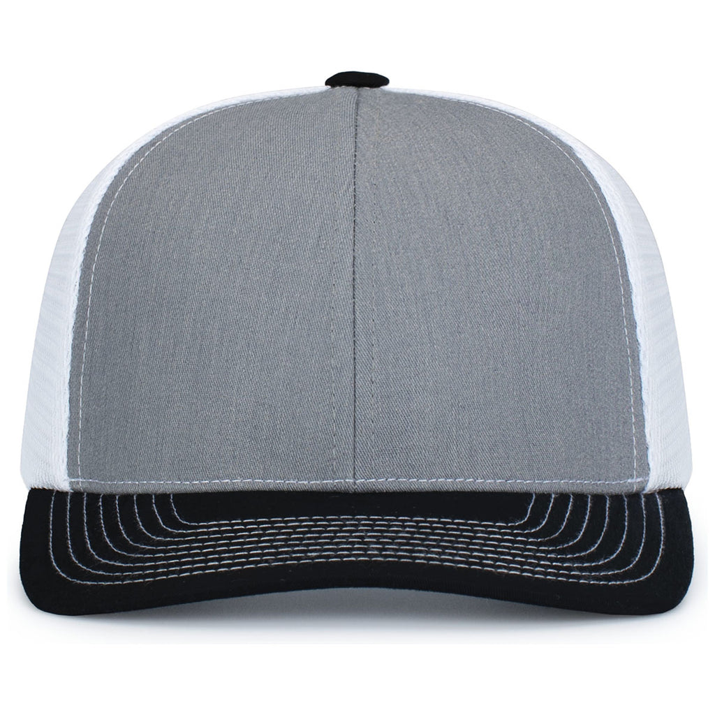 Pacific Headwear Heather Grey/White/BlackContrast Stitch Trucker Pacflex Snapback Cap