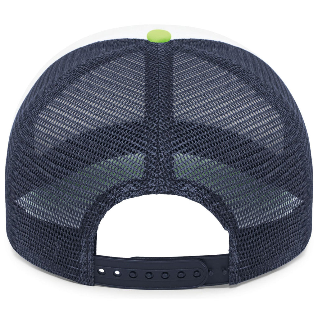 Pacific Headwear White/Navy/Neon Green Foamie Fresh Trucker Cap