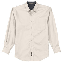 Port Authority Men's Light Stone/Classic Navy Extended Size Long Sleeve Easy Care Shirt